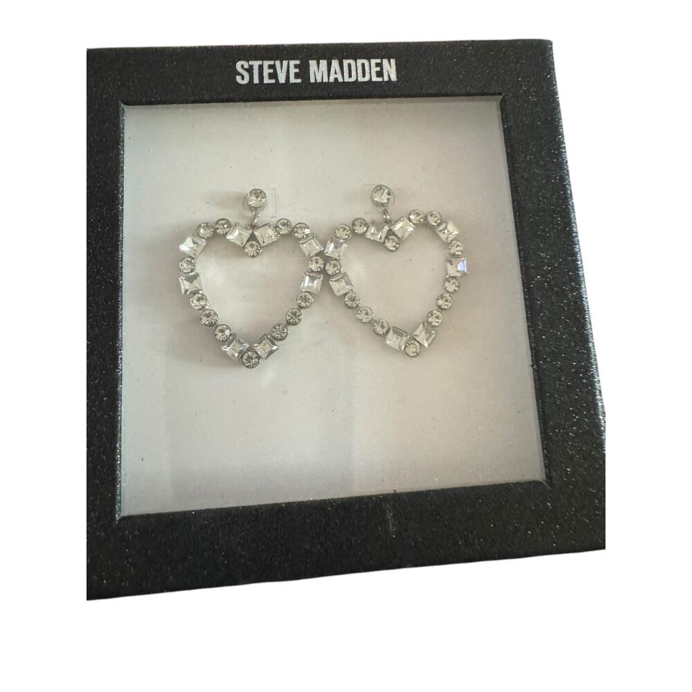 Steve Madden Rhinestone Oversized Heart Pierced Earrings
